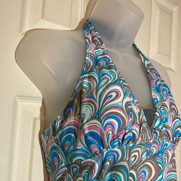 Free Country Womens Tankini Swim Top Halter Tie Multicolor Swirl Pattern Medium - Picture 9 of 16